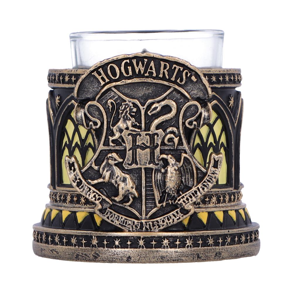 Harry Potter Hufflepuff Tealight Holder - reverse with the Hogwarts crest and yellow decorative accents