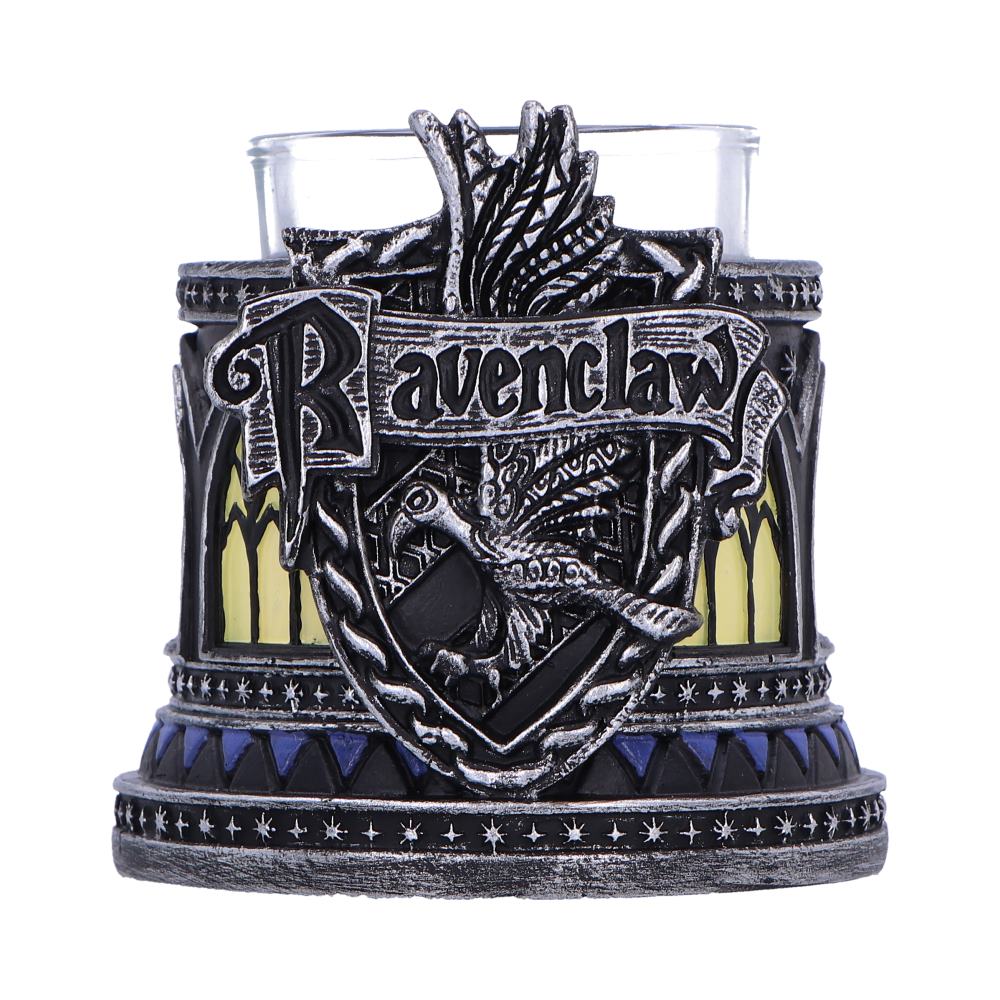 Harry Potter Ravenclaw Tealight Holder - another front view of the raised Ravenclaw crest above the blue-trimmed base