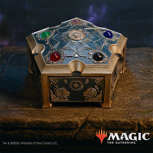 Magic: The Gathering Mana Trinket Box - displayed with the five coloured lid details visible against a dark gaming backdrop