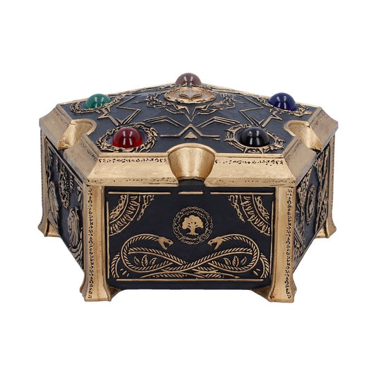 Magic: The Gathering Mana Trinket Box - front of the black-and-gold pentagonal box with coloured mana details on the lid