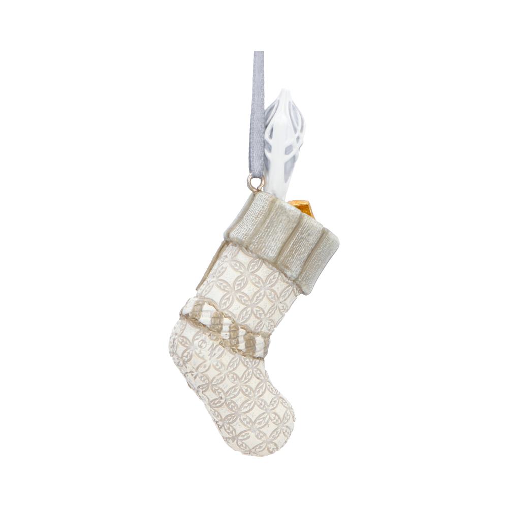 LOTR Gandalf the White Stocking Ornament - reverse showing raised pale patterns across the stocking shape