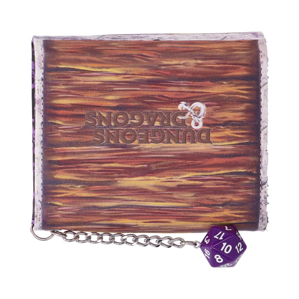 Dungeons & Dragons Mimic Wallet - reverse with wood-grain-effect artwork and a D&D emblem