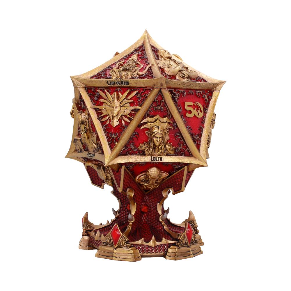 Dungeons & Dragons 50th Anniversary Box - opposite angle of the red panels and dragon-inspired base