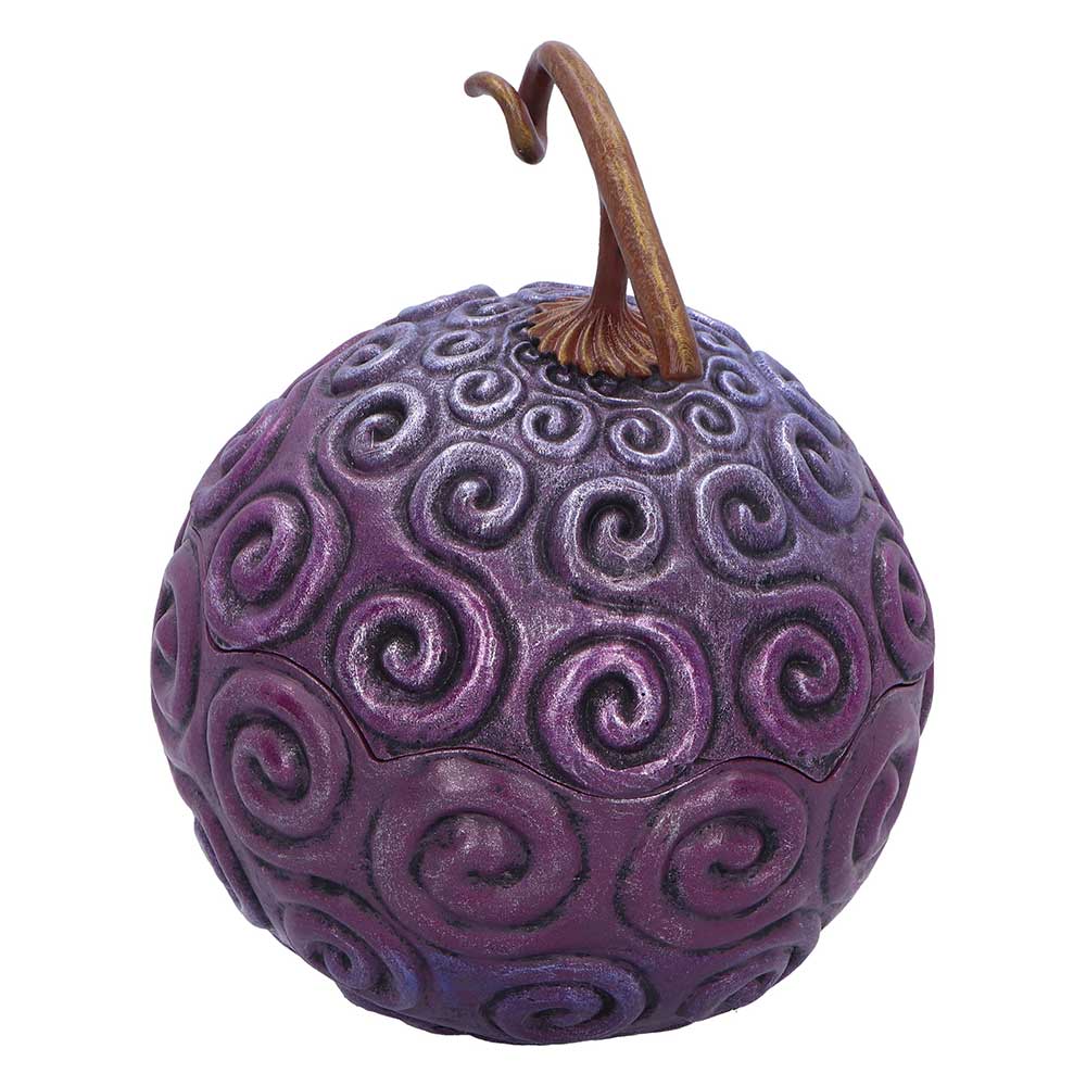 Angled Devil Fruit box showing purple spiral texture and curling brown stem
