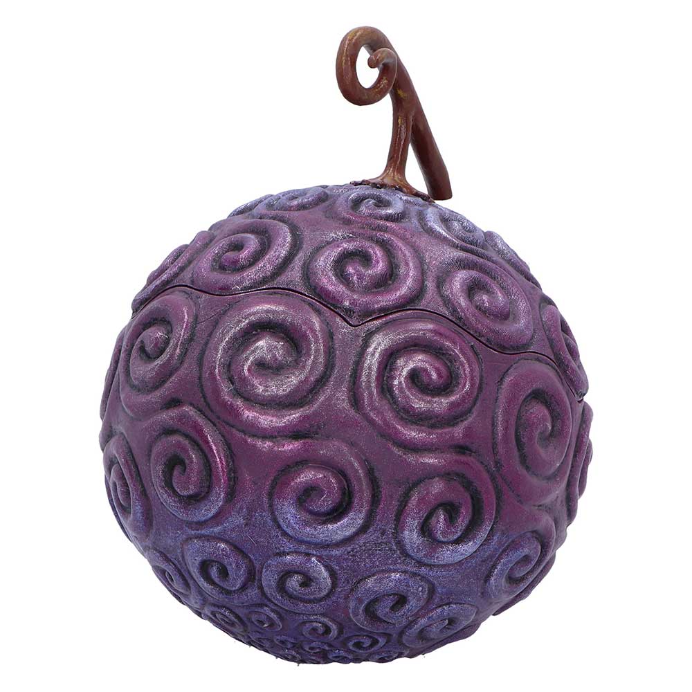 Rear angle of Devil Fruit box showing raised spirals and curved stem