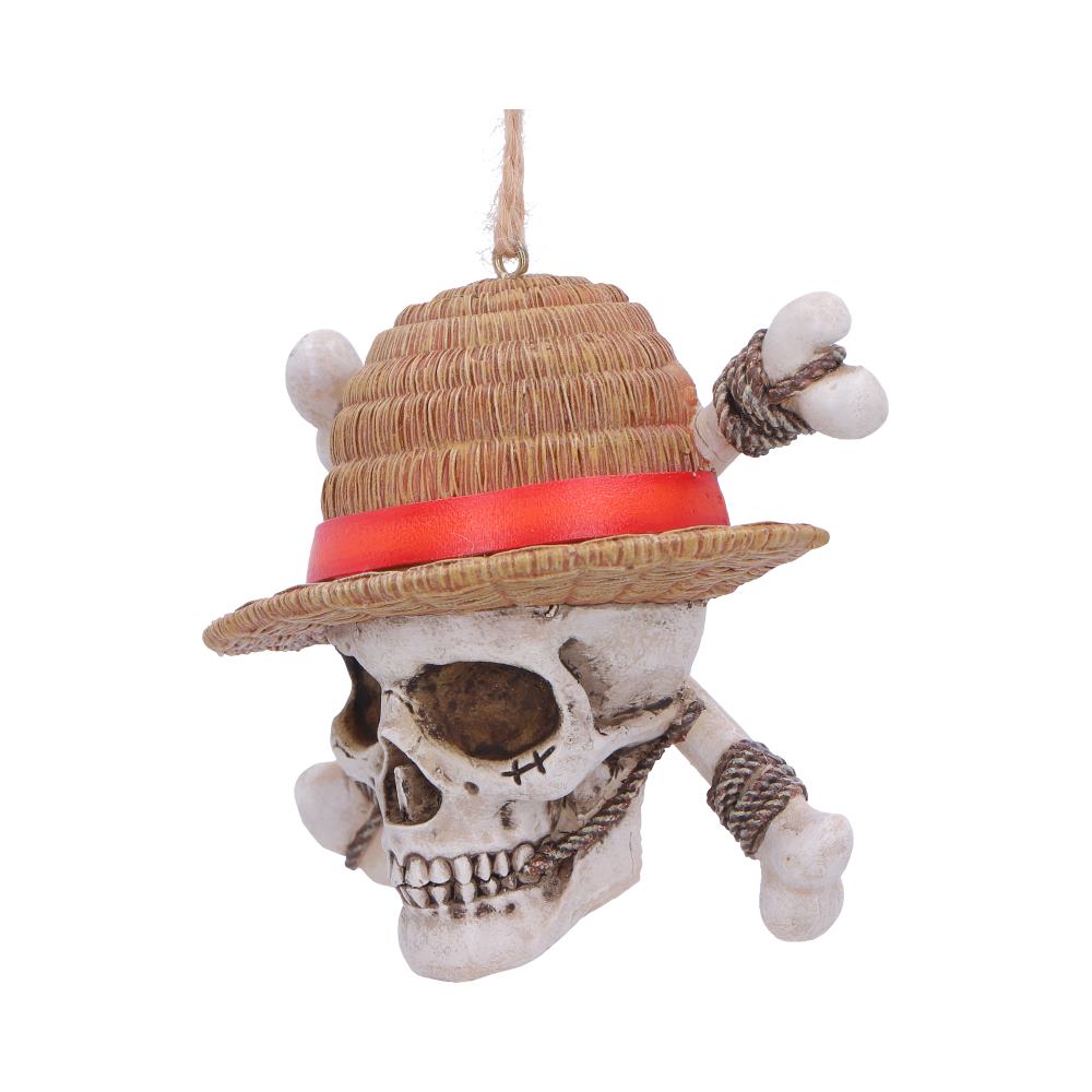 Angled Luffy Jolly Roger ornament showing hat texture and red band
