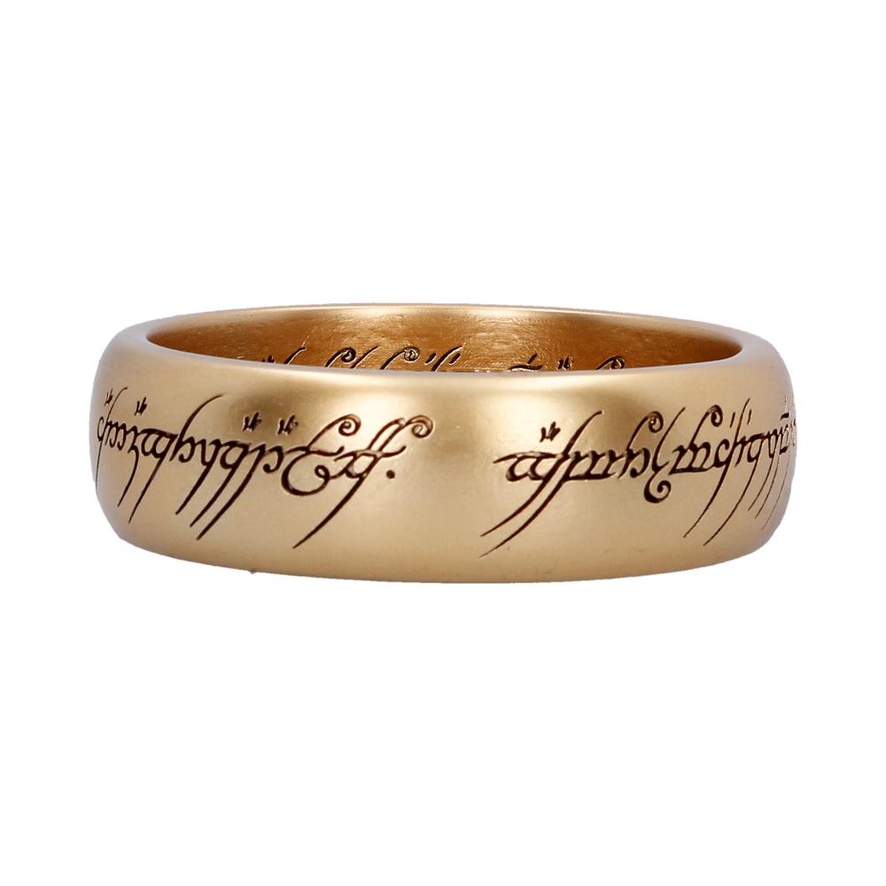 Side angle of the gold One Ring dish showing its curved rim and inscription