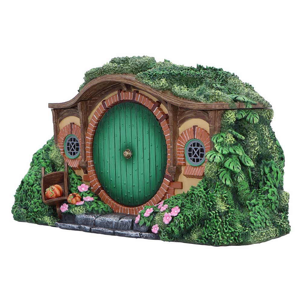 Angled Shire trinket box showing green door and foliage-covered roof