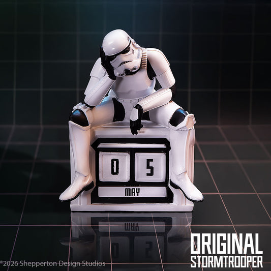 What a Day Stormtrooper calendar displaying 05 May on a dark studio background