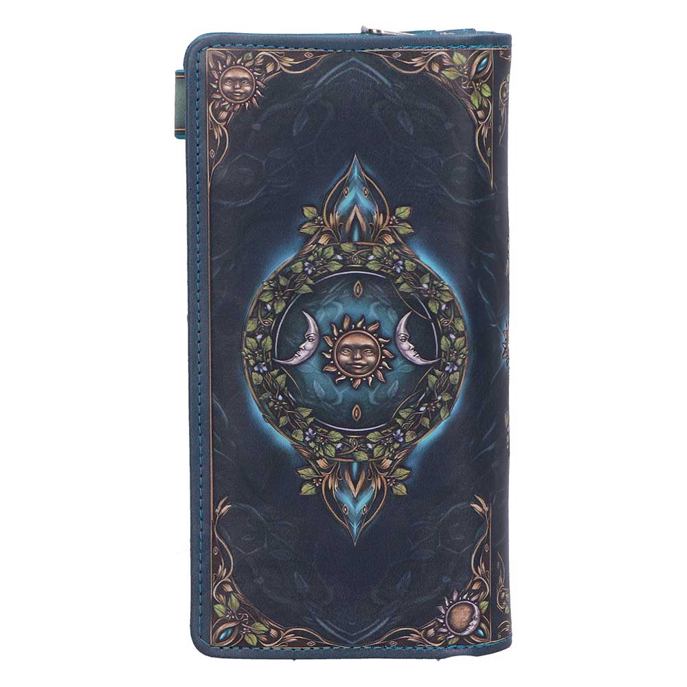 Mother Earth Embossed Purse - reverse with a central sun-and-moon-style motif and leafy borders