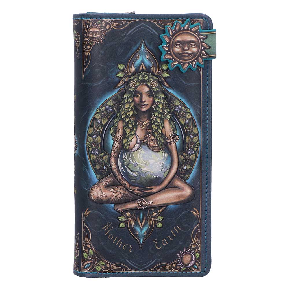 Mother Earth Embossed Purse - front with embossed Mother Earth artwork and a sun-faced fastening