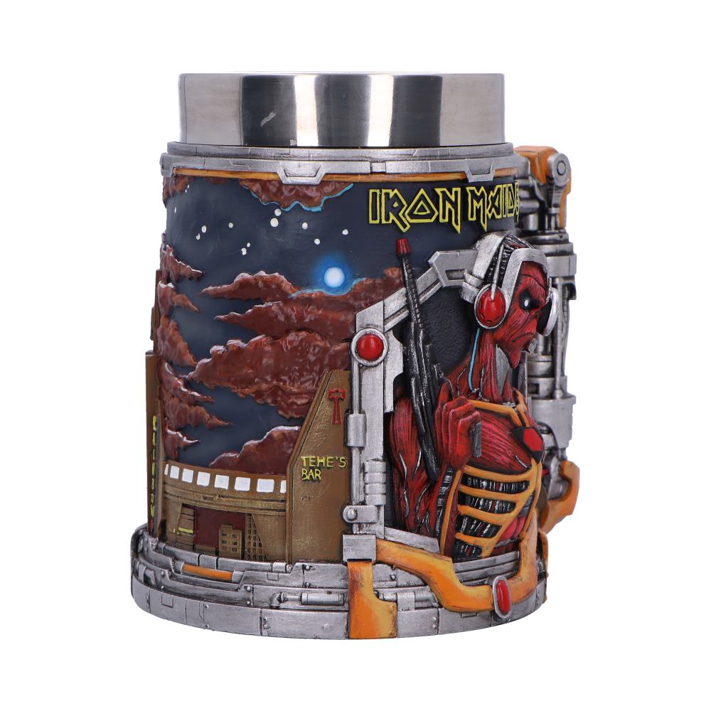 Iron Maiden Somewhere in Time Tankard - opposite angle of the industrial handle and raised body detail