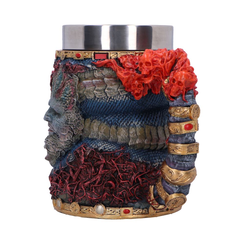 Elden Ring Rykard Tankard - angled view of the portrait and dark root-like textures