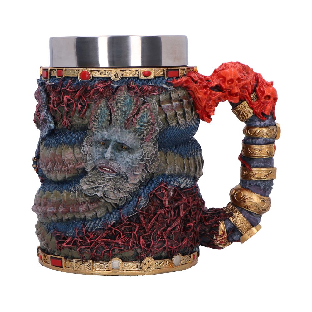 Elden Ring Rykard Tankard - front with Rykard’s face, coiled serpent scales and a ringed handle