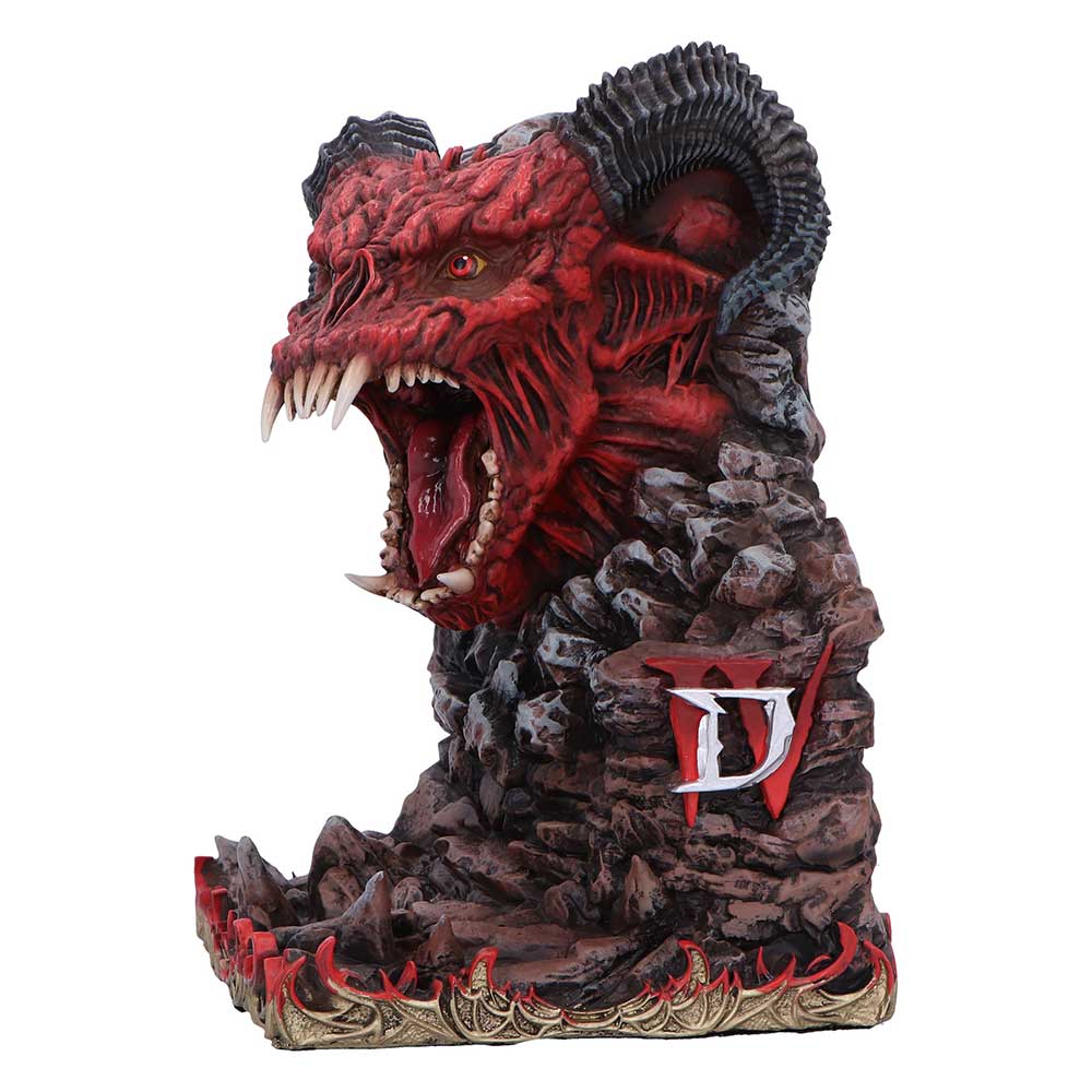 Diablo IV Minion of Hell Bookend - front of the red horned minion emerging from rocky sculpting