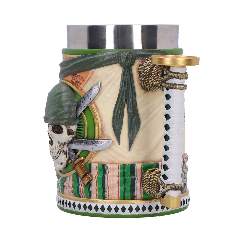 Angled Zoro tankard showing green emblem and white sword-hilt grip