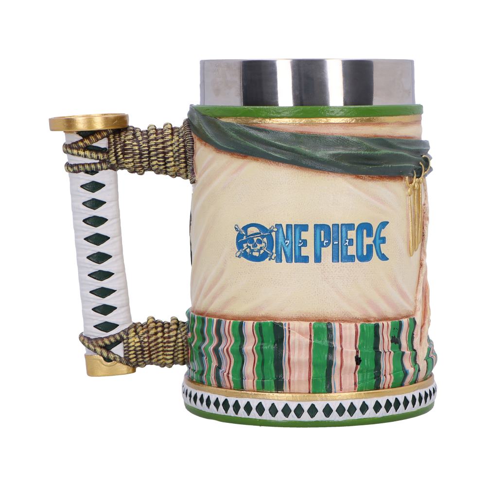 Rear of Zoro tankard displaying the One Piece logo