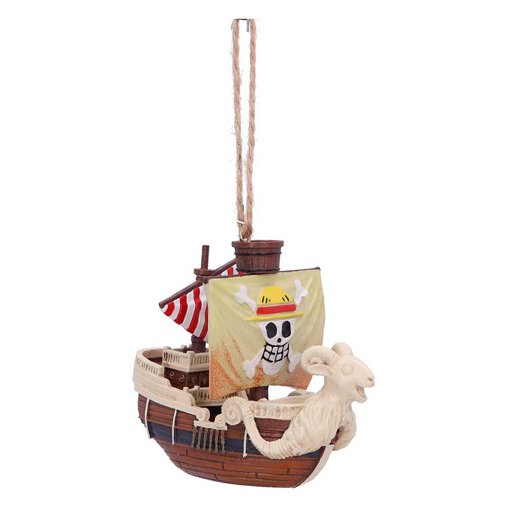 Going Merry hanging ornament with ram figurehead, crew-emblem sail and string loop
