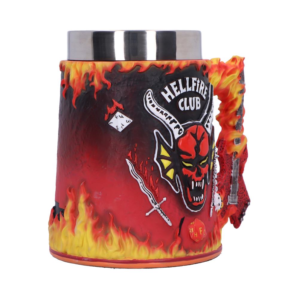 Stranger Things Hellfire Club Tankard - opposite angle of the guitar handle and flame-bordered body