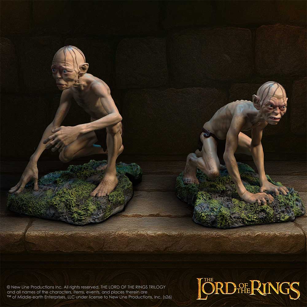 LOTR Gollum and Sméagol Figurine Set - the two figures displayed together in a dimly lit setting