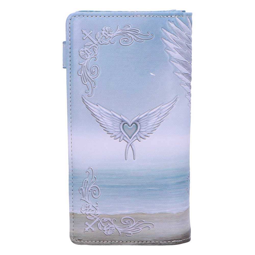 Anne Stokes Spirit Guide Embossed Purse - reverse with a winged-heart motif and pale ornamental borders