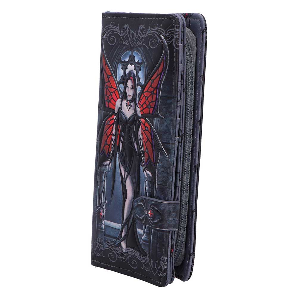 Anne Stokes Aracnafaria Embossed Purse - angled view of the embossed fairy and dark ornamental border