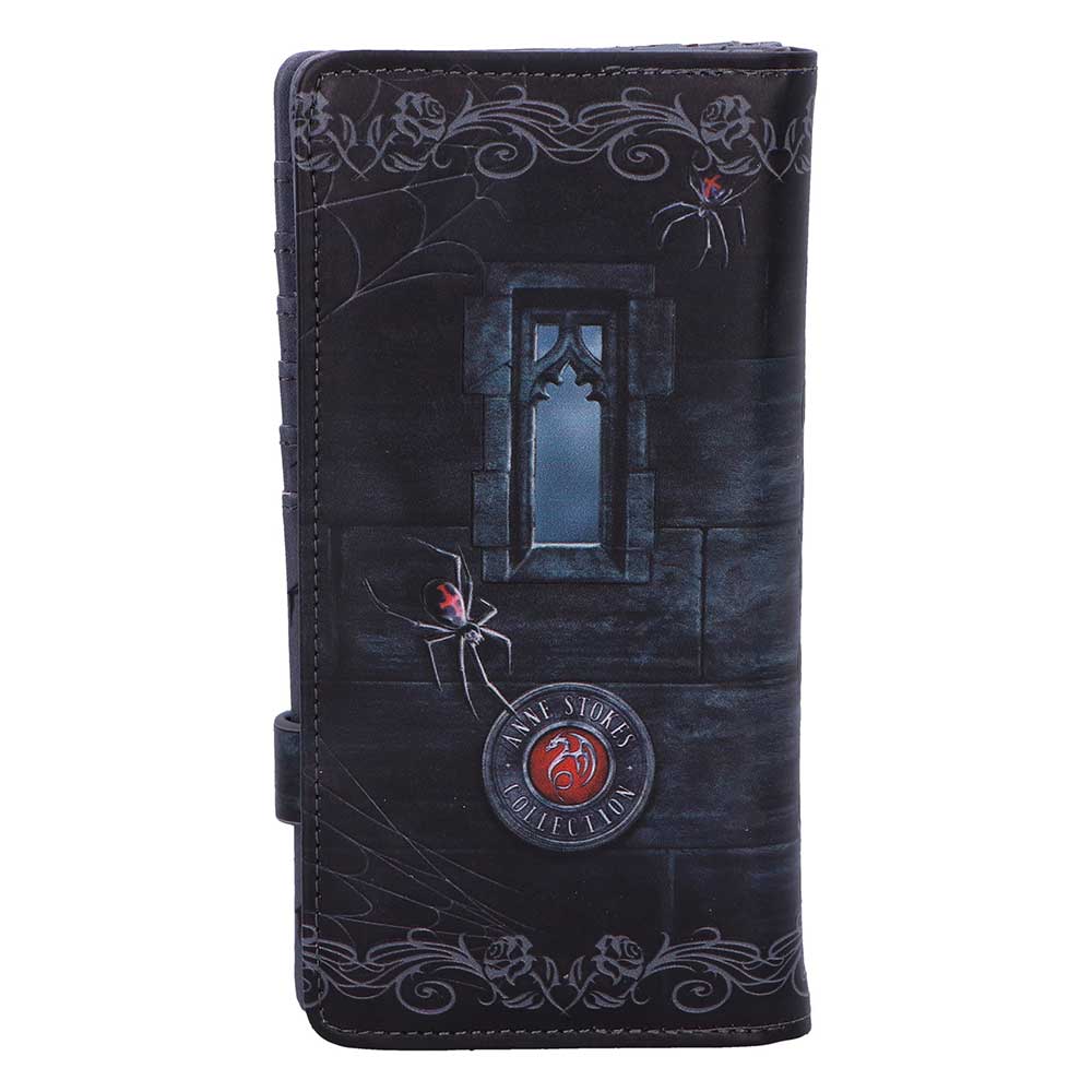 Anne Stokes Aracnafaria Embossed Purse - reverse with gothic window artwork and spider motifs