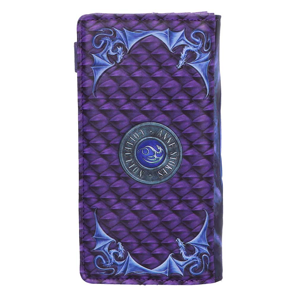 Anne Stokes Welcome Hatchling Embossed Purse - reverse with purple scale textures and a circular dragon motif