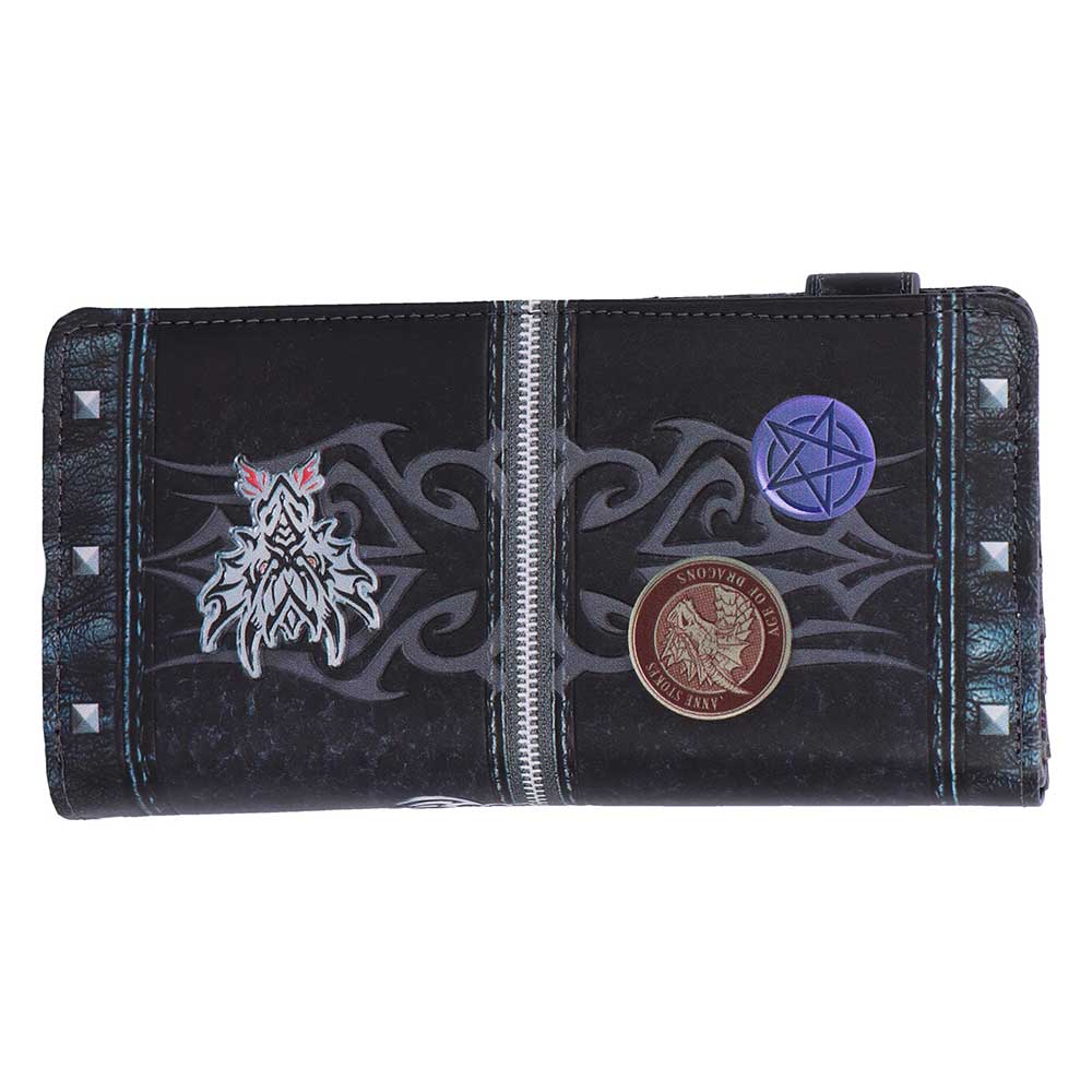 Anne Stokes Unzipped Dragon Embossed Purse - reverse with dragon and pentagram motifs beside zip artwork