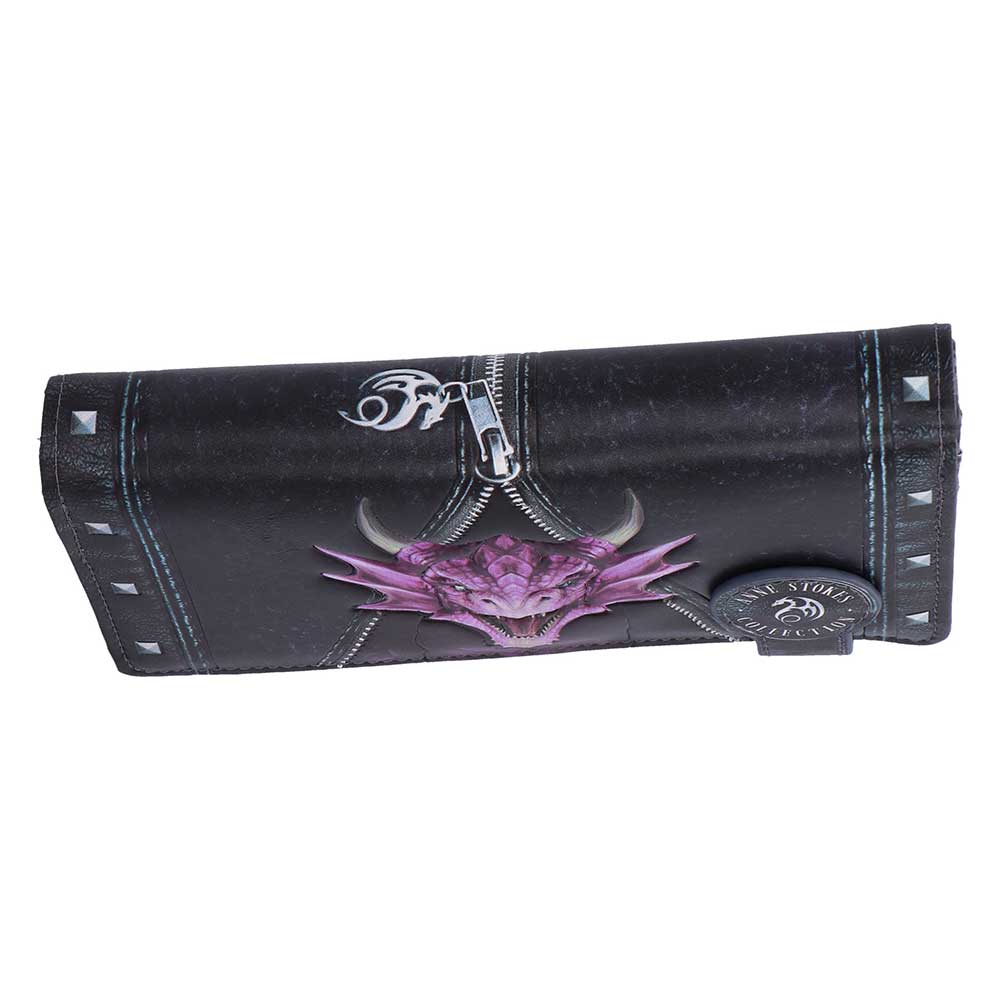 Anne Stokes Unzipped Dragon Embossed Purse - opposite folded angle showing the pink dragon and dark border