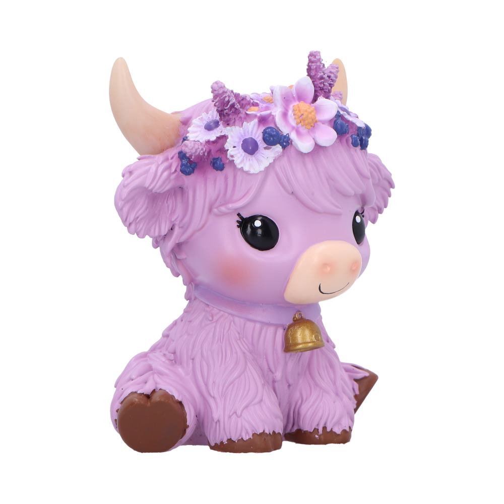 Moo Crew Hyacinth Flower Cow Figurine - opposite side profile showing the flower crown and seated hooves