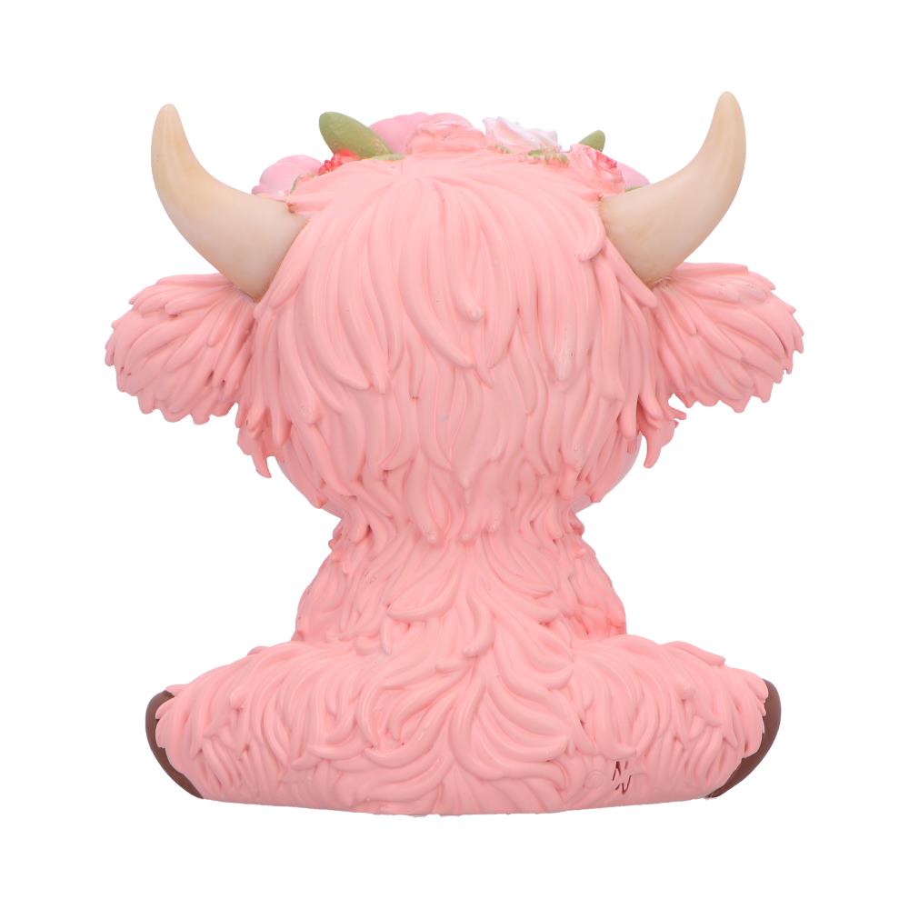 Moo Crew Primrose Flower Cow Figurine - Rear showing sculpted pink fur and horns
