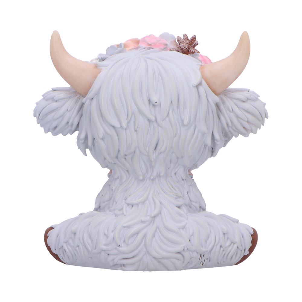 Moo Crew Magnolia Flower Cow Figurine - Rear showing sculpted grey fur