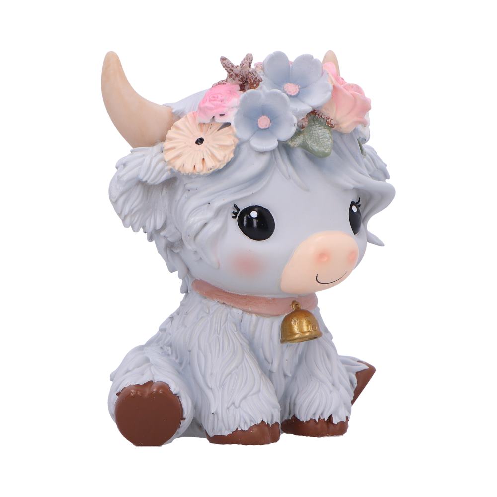 Moo Crew Magnolia Flower Cow Figurine - Opposite angle of pastel floral crown and hooves