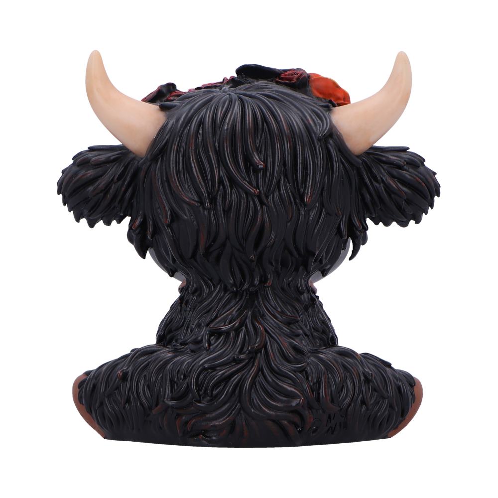 Moo Crew Dahlia Flower Cow Figurine - Rear of the black sculpted coat