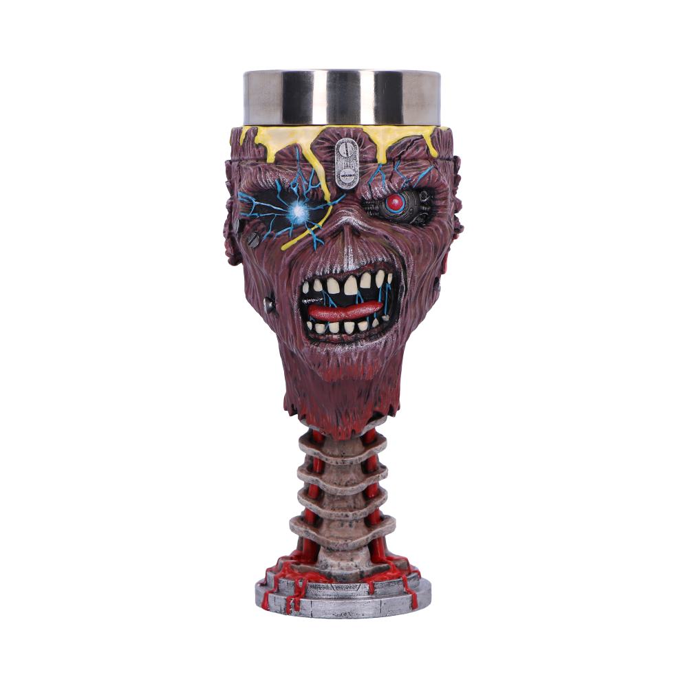 Iron Maiden Eddie goblet with open mouth, sculpted head and exposed-spine stem