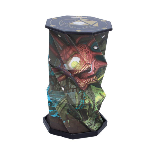 Dungeons and Dragons foldable lamp with beholder eye artwork on its pleated body