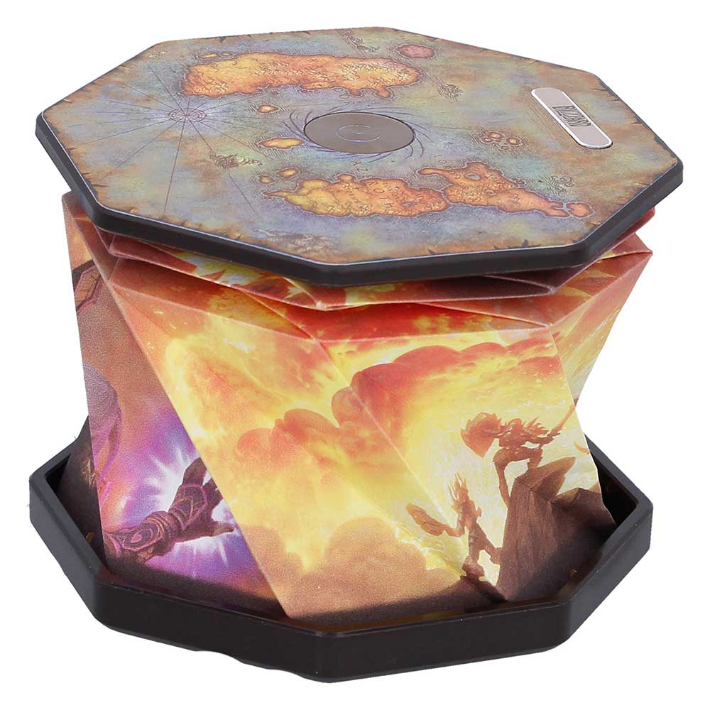 Close angle of Ragnaros lamp showing top panel and illuminated-style fire design