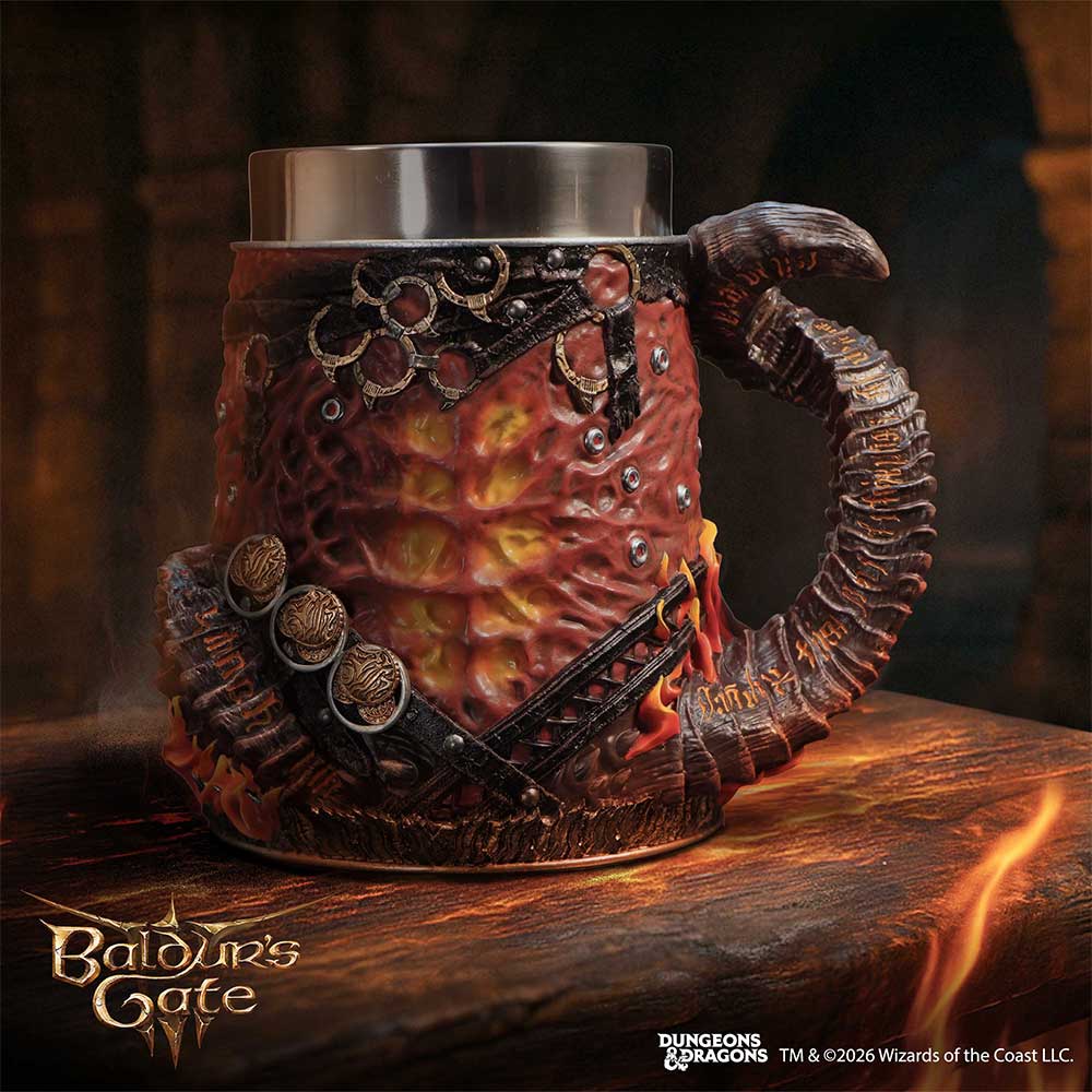 Baldur’s Gate 3 Karlach Tankard - Karlach tankard in a styled gaming display
