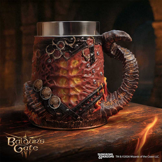 Baldur’s Gate 3 Karlach Tankard - Karlach tankard in a styled gaming display