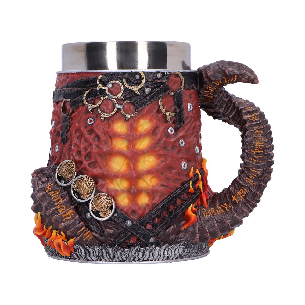 Baldur’s Gate 3 Karlach Tankard - Front with red costume panels and fiery chest design