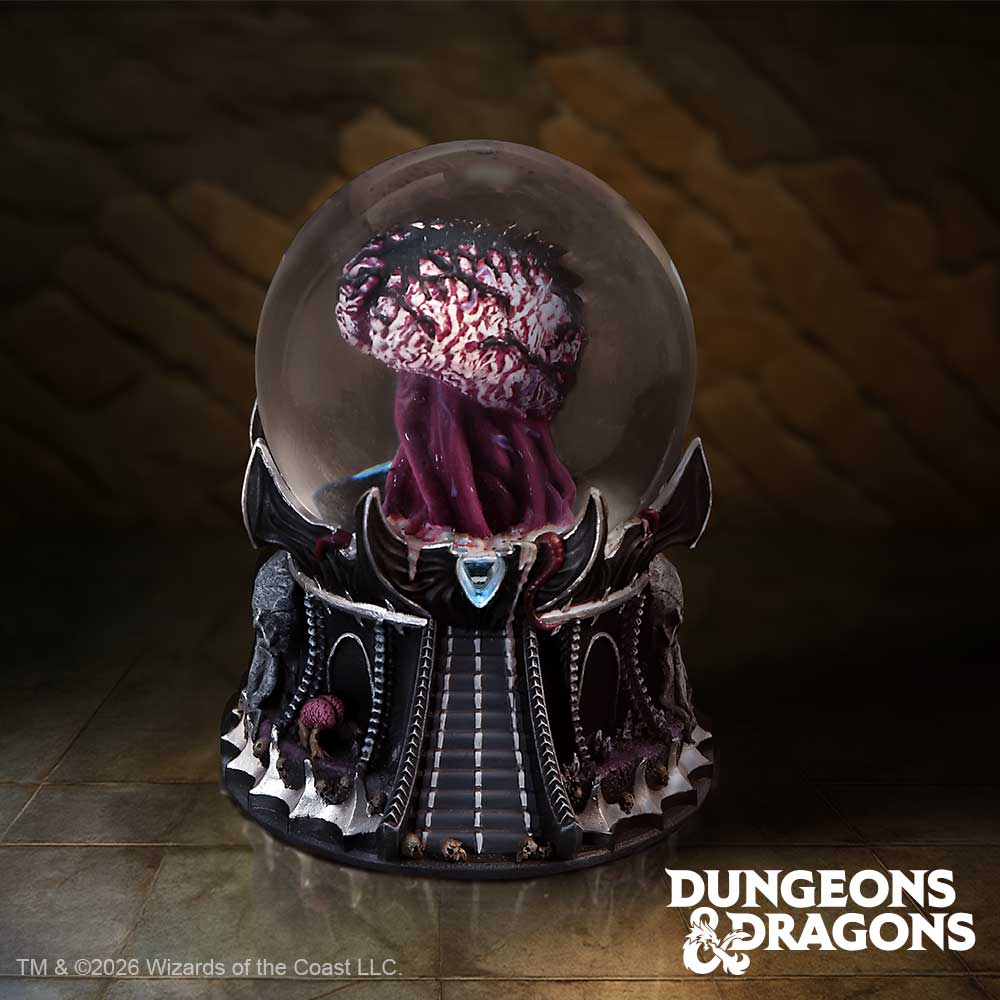 Elder Brain snow globe on a warm Dungeons and Dragons themed background