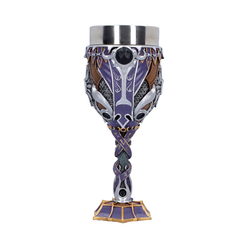 Rear of Shadowheart goblet with dark circular motif and decorated purple panel