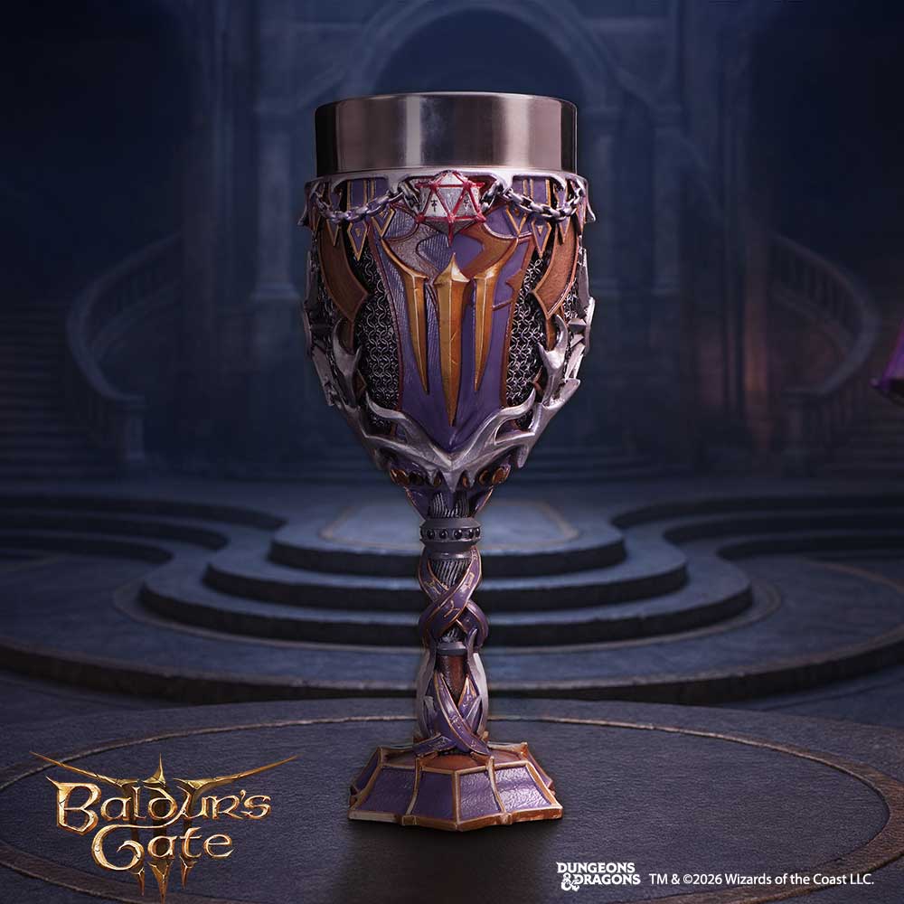 Shadowheart goblet on a purple Baldur’s Gate 3 themed studio background