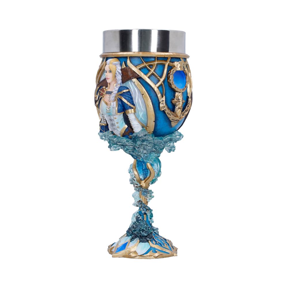 Angled Jaina goblet showing portrait and translucent frost-like cup detail