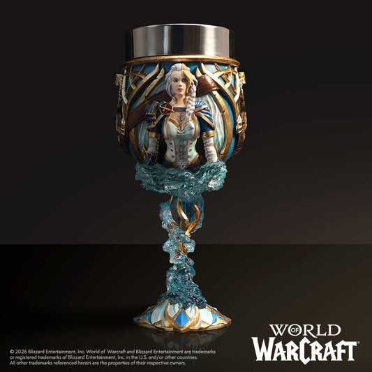 Jaina Proudmoore goblet on a dark World of Warcraft themed background
