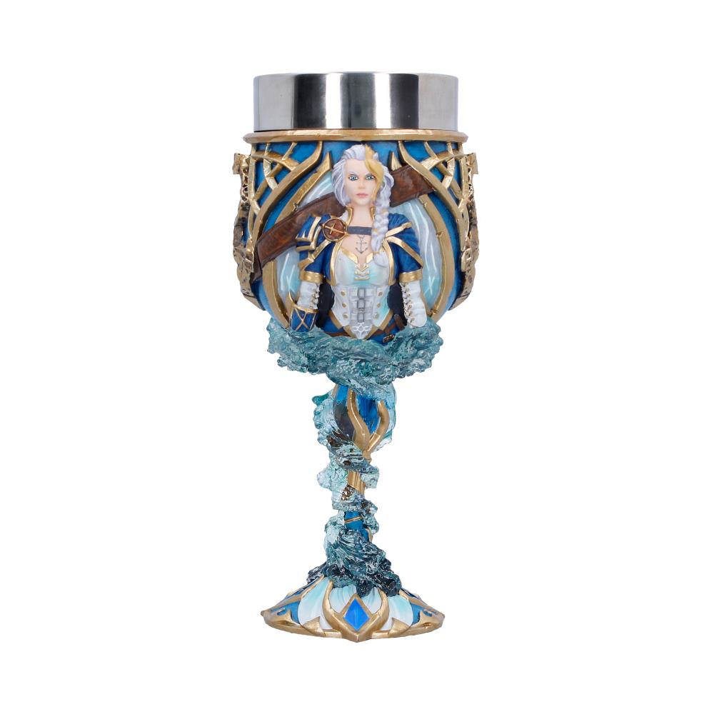 Jaina Proudmoore goblet with character portrait, blue-and-gold decoration and icy stem