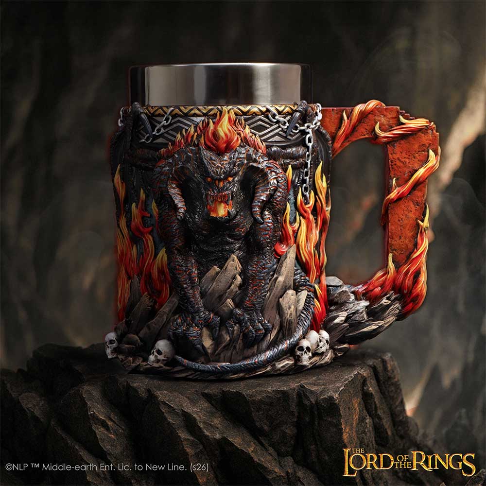 LOTR Balrog Tankard - Balrog tankard in a styled Middle-earth display