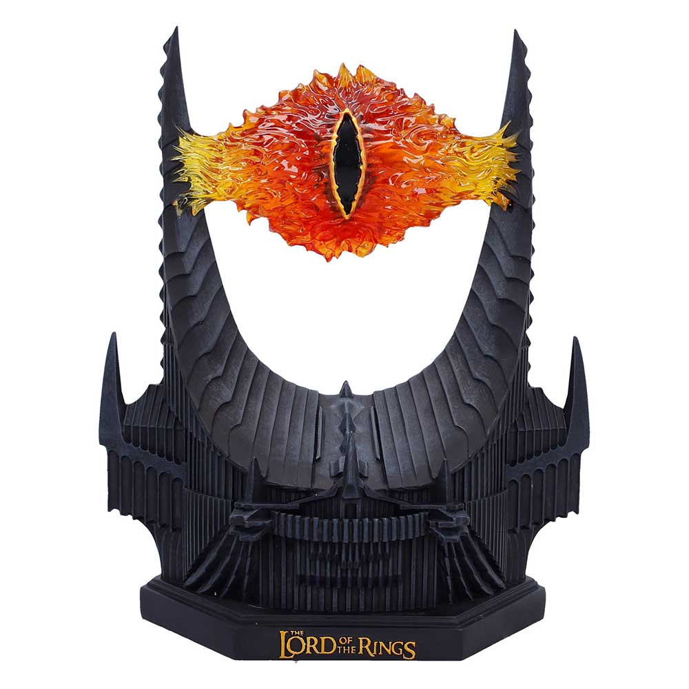LOTR Eye of Sauron Light-Up Lamp - Front showing orange Eye of Sauron between black tower spires