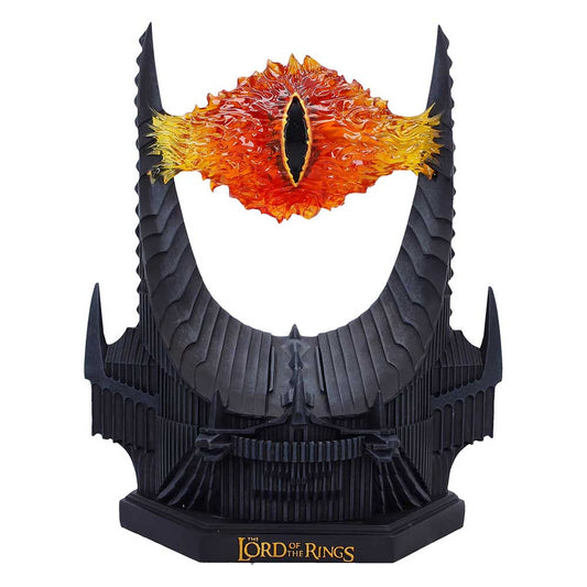 LOTR Eye of Sauron Light-Up Lamp - Front showing orange Eye of Sauron between black tower spires